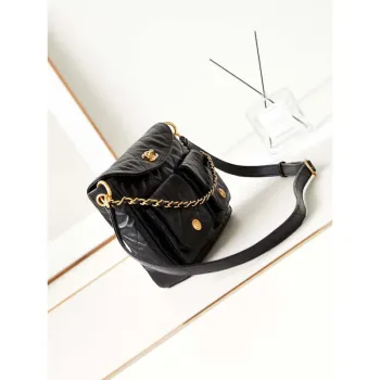 Chanel AS4743 Hobo Handbag Shiny Calfskin & Gold Tone Metal Black