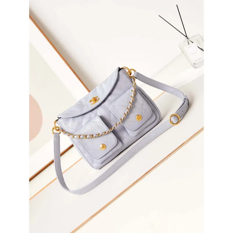 Chanel AS4743 Hobo Handbag Shiny Calfskin & Gold Tone Metal Light Purple