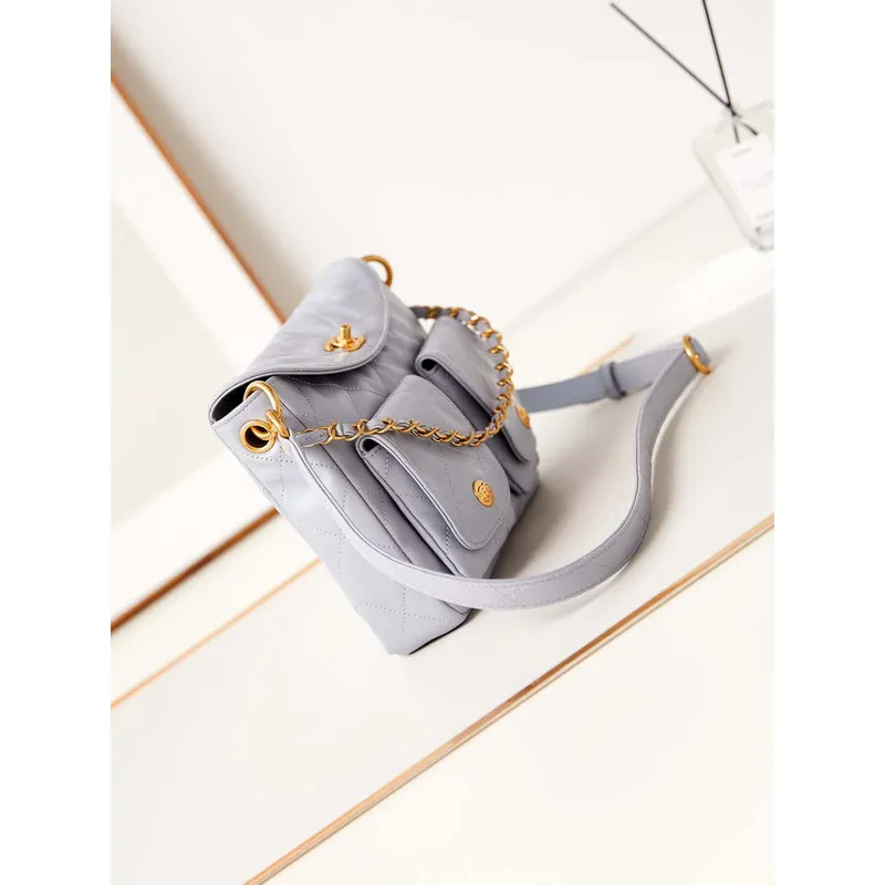 Chanel AS4743 Hobo Handbag Shiny Calfskin & Gold Tone Metal Light Purple