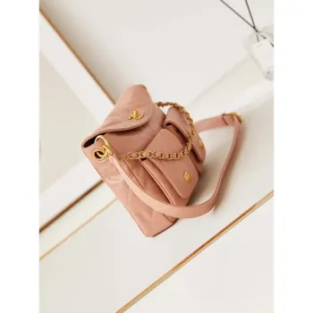 Chanel AS4743 Hobo Handbag Shiny Calfskin & Gold Tone Metal Pink