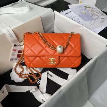 Chanel AS4861 Small Flap Bag Pearly Lambskin Imitation Pearls & Gold Tone Metal Orange