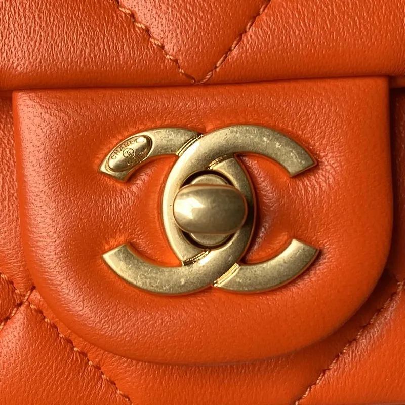 Chanel AS4861 Small Flap Bag Pearly Lambskin Imitation Pearls & Gold Tone Metal Orange