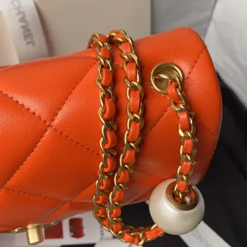Chanel AS4861 Small Flap Bag Pearly Lambskin Imitation Pearls & Gold Tone Metal Orange