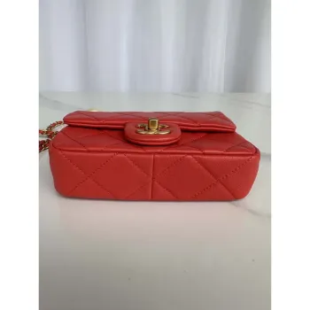 Chanel AS4868 Mini Flap Bag Pearly Lambskin Imitation Pearls & Gold Tone Metal Red