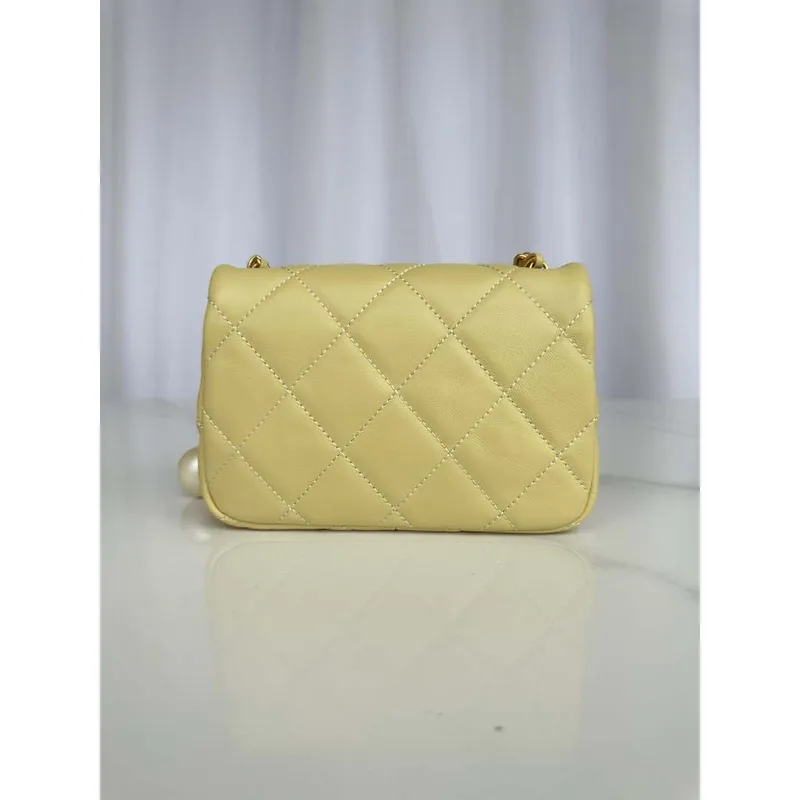 Chanel AS4868 Mini Flap Bag Pearly Lambskin Imitation Pearls & Gold Tone Metal Yellow