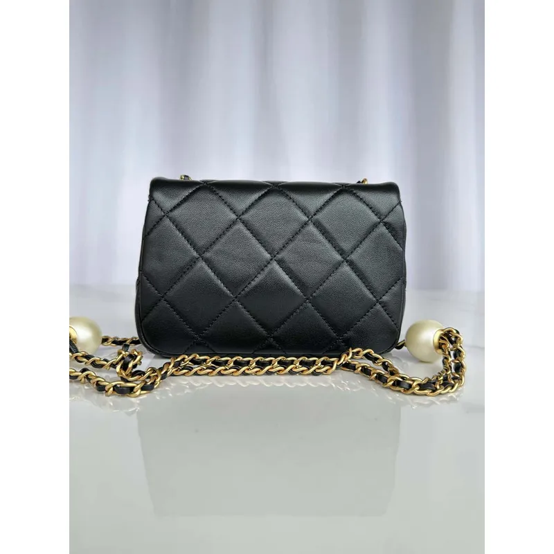 Chanel AS4868 Mini Flap Bag Pearly Lambskin Imitation Pearls & Gold Tone Metal Black