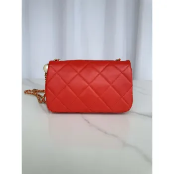 Chanel AS4861 Small Flap Bag Pearly Lambskin Imitation Pearls & Gold Tone Metal Red