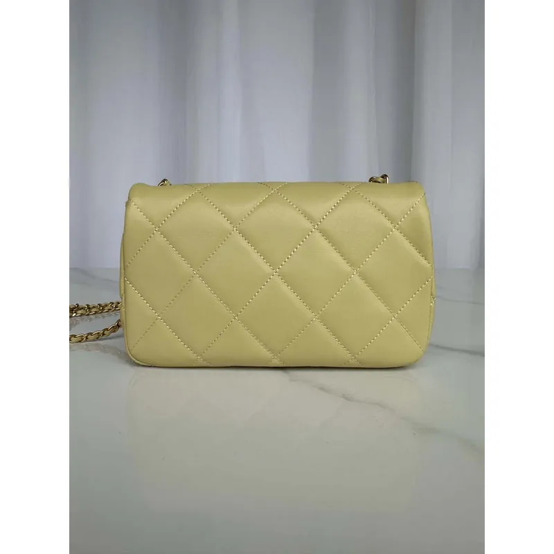 Chanel AS4861 Small Flap Bag Pearly Lambskin Imitation Pearls & Gold Tone Metal Yellow