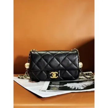 Chanel AS4861 Small Flap Bag Pearly Lambskin Imitation Pearls & Gold Tone Metal Black