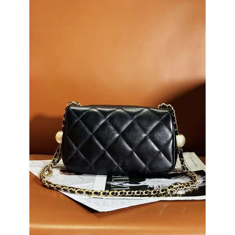 Chanel AS4861 Small Flap Bag Pearly Lambskin Imitation Pearls & Gold Tone Metal Black