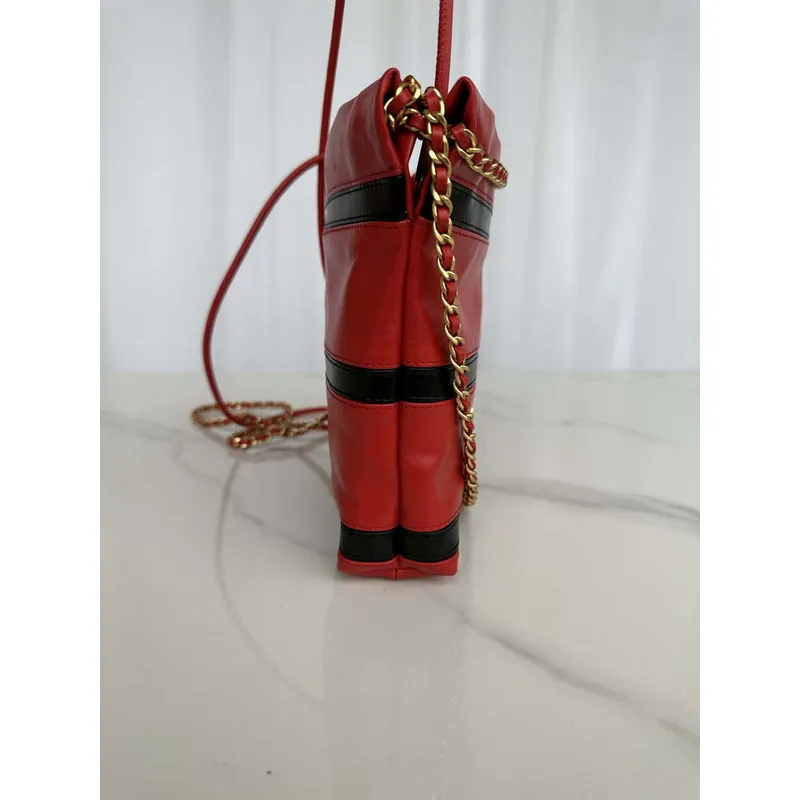 Chanel 22 Mini Handbag AS3980 Shiny Calfskin & Gold Tone Metal Red & Black