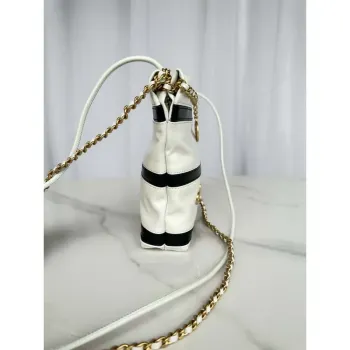 Chanel 22 Mini Handbag AS3980 Shiny Calfskin & Gold Tone Metal White & Black