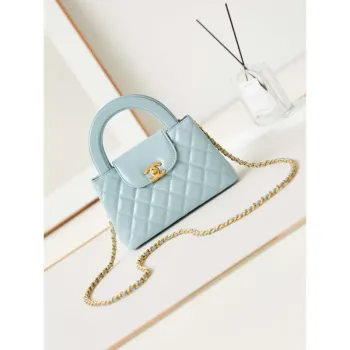 Chanel AS4416 Mini  Shopping Bag shiny aged Calfskin gold tone metal Lake Blue