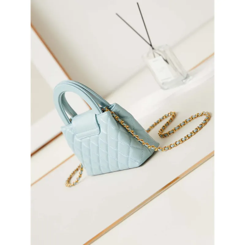 Chanel AS4416 Mini  Shopping Bag shiny aged Calfskin gold tone metal Lake Blue