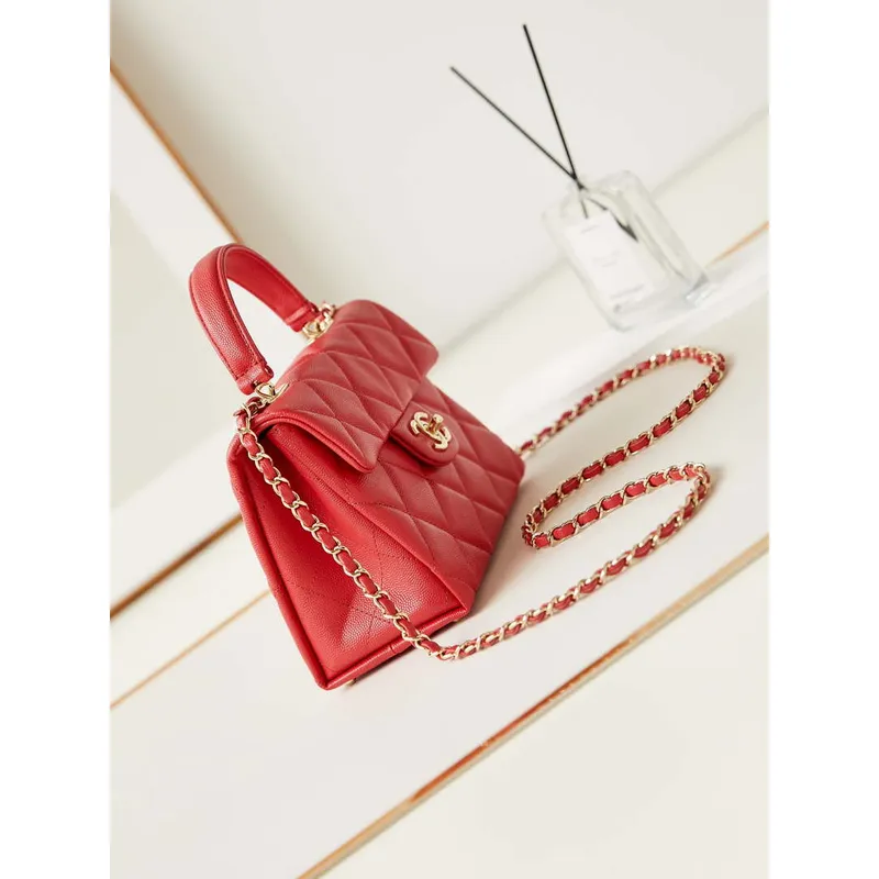 Chanel AS4711  Kelly Bag Calfskin gold tone metal Red