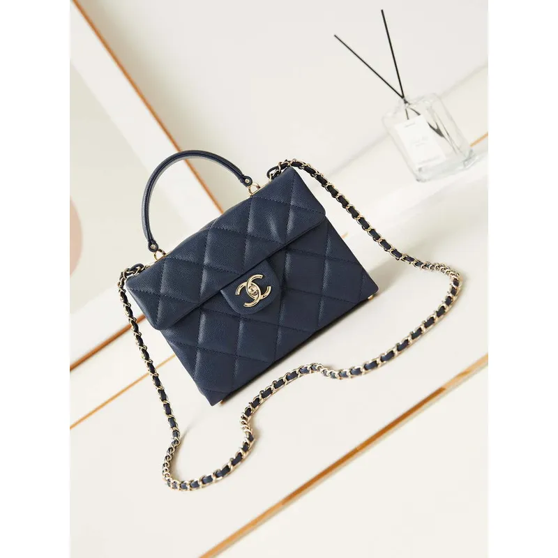 Chanel AS4711  Kelly Bag Calfskin gold tone metal Navy Blue
