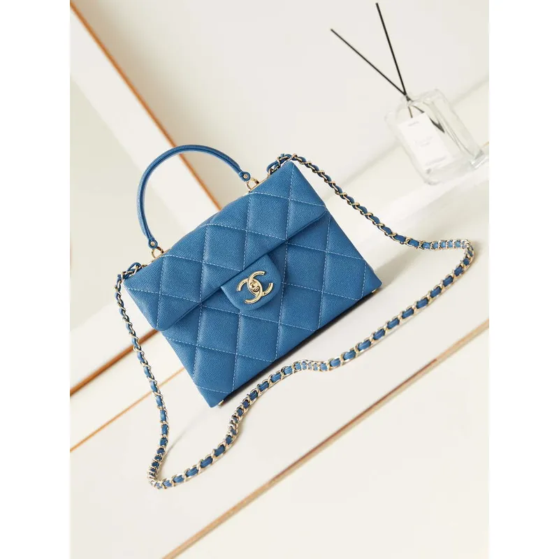 Chanel AS4711  Kelly Bag Calfskin gold tone metal Blue