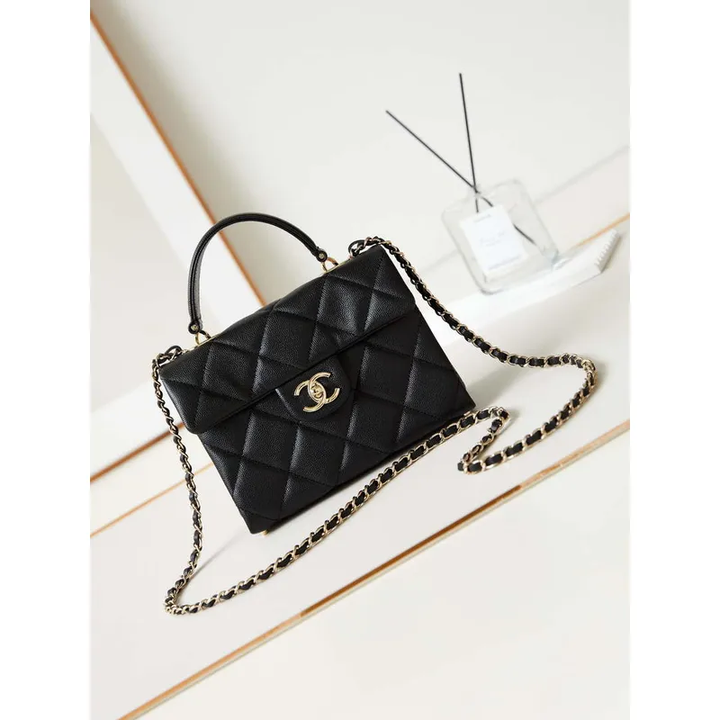 Chanel AS4711  Kelly Bag Calfskin gold tone metal Black