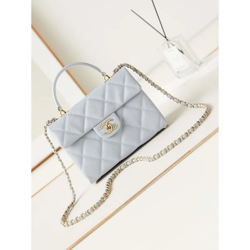 Chanel AS4711  Kelly Bag Calfskin gold tone metal Light Blue