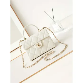 Chanel AS4711  Kelly Bag Calfskin gold tone metal White