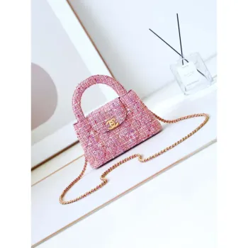 Chanel AS4416 Mini Shopping Bag Cotton Tweed & Gold Tone Metal Pink