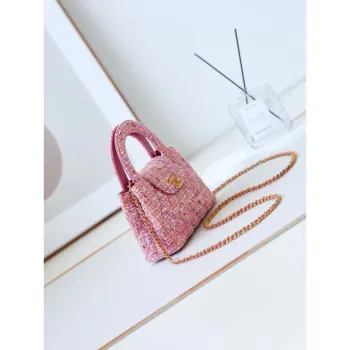 Chanel AS4416 Mini Shopping Bag Cotton Tweed & Gold Tone Metal Pink