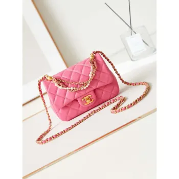 Chanel AS4385 Mini Flap Bag Pearly Lambskin Imitation Pearls & Gold Tone Metal Hot Pink