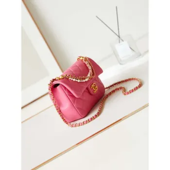 Chanel AS4384 Mini Flap Bag Pearly Lambskin Imitation Pearls & Gold Tone Metal Hot Pink