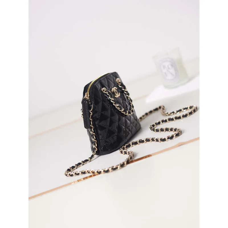 Chanel AP3345 Shell bag Patent Calfskin Black