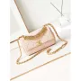 Chanel AS4595 MINI FLAP BAG Metallic Calfskin Diamante & Gold Tone Metal Light Pink