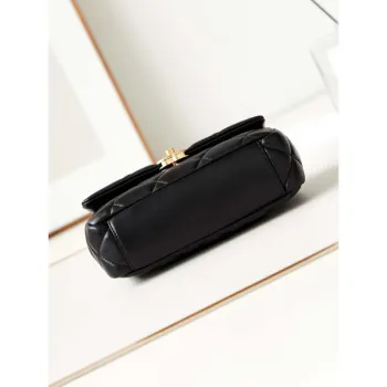 Chanel AS4595 MINI FLAP BAG Metallic Calfskin Diamante & Gold Tone Metal Black