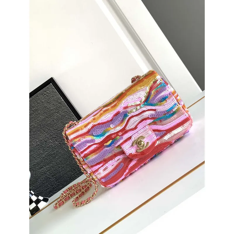 Chanel AS1116 24SS CF Mini Flap Bag A69900 Symphony gradient beads Pink Lambskin