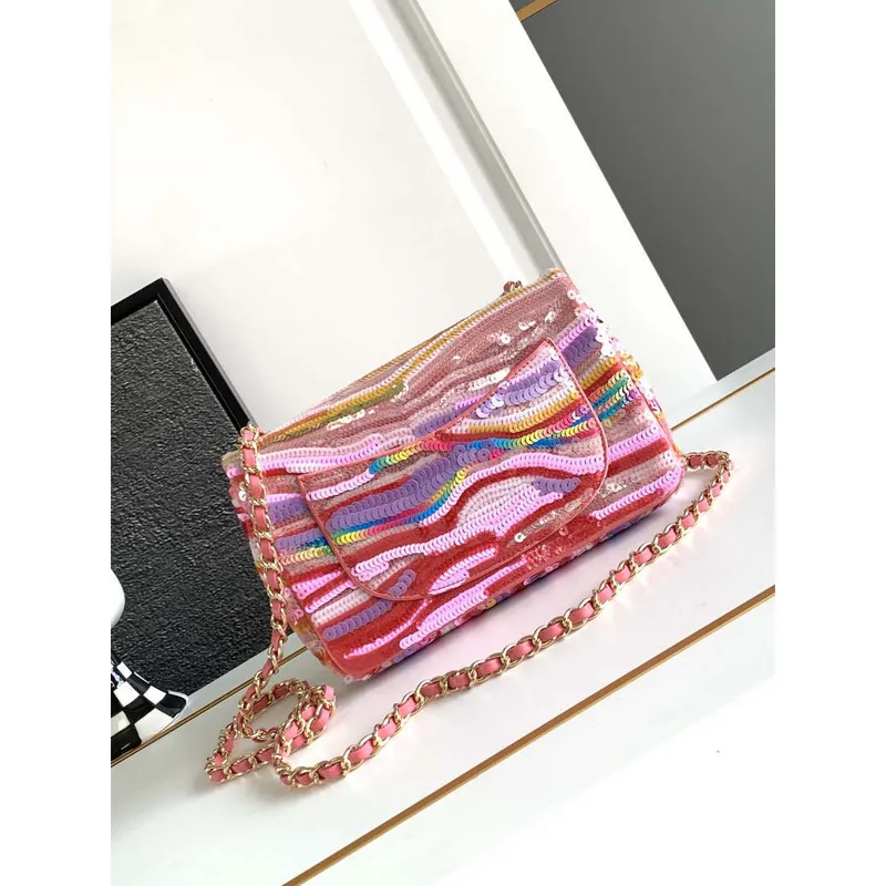 Chanel AS1116 24SS CF Mini Flap Bag A69900 Symphony gradient beads Pink Lambskin