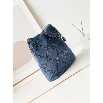 Chanel AS3261 22 bag Silver Tone Metal Canvas Blue Denim