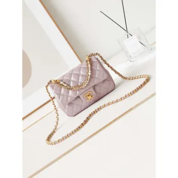 Chanel AS4385 Mini Flap Bag Pearly Lambskin Imitation Pearls & Gold Tone Metal Pink
