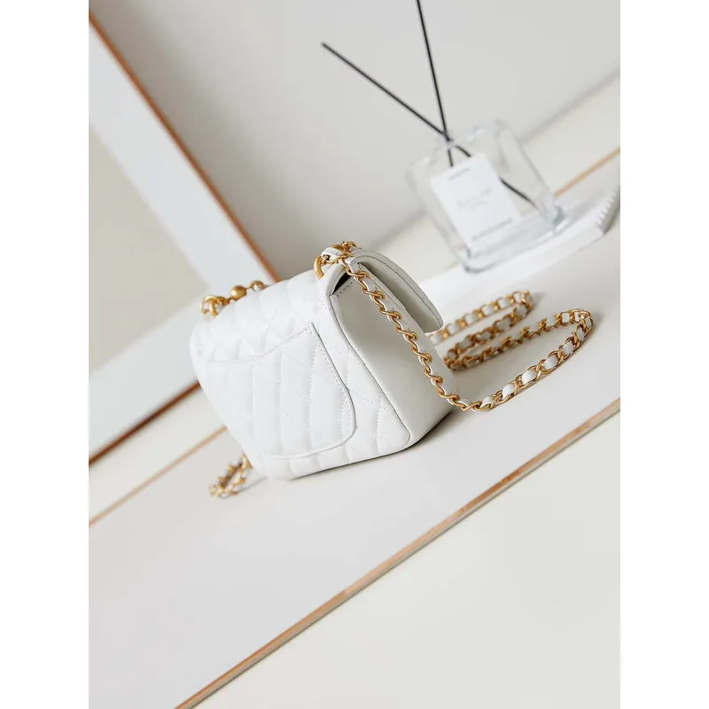 Chanel AS4385 Mini Flap Bag Pearly Lambskin Imitation Pearls & Gold Tone Metal White