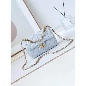 Chanel AS4384 Mini Flap Bag Pearly Lambskin Imitation Pearls & Gold Tone Metal Blue
