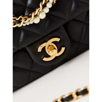 Chanel AS4385 Mini Flap Bag Pearly Lambskin Imitation Pearls & Gold Tone Metal Black