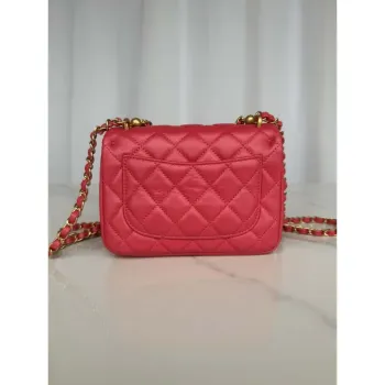 Chanel AS4384 Mini Flap Bag Pearly Lambskin Imitation Pearls & Gold Tone Metal Red