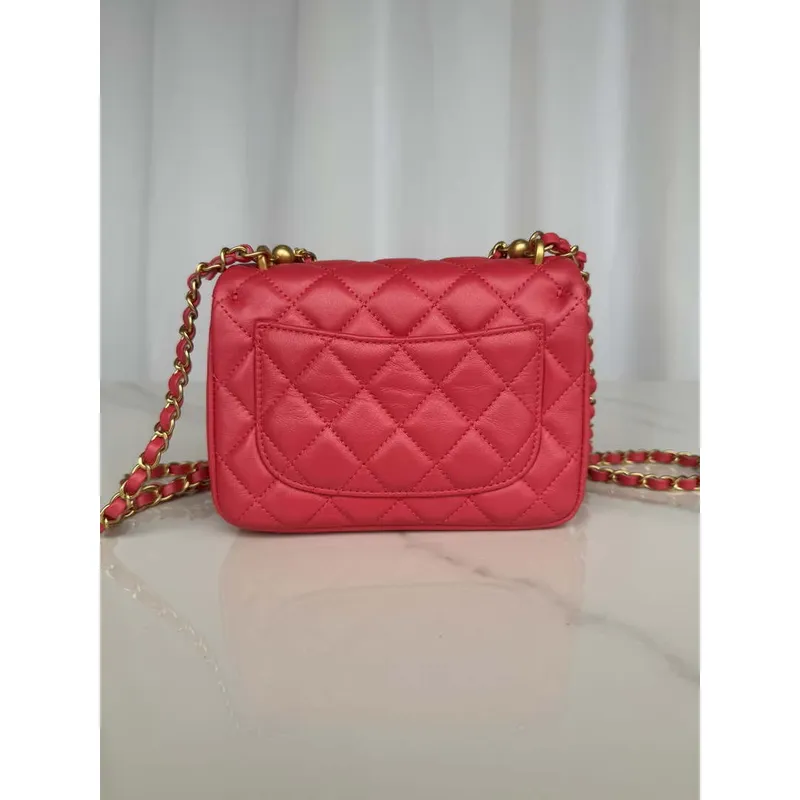 Chanel AS4384 Mini Flap Bag Pearly Lambskin Imitation Pearls & Gold Tone Metal Red