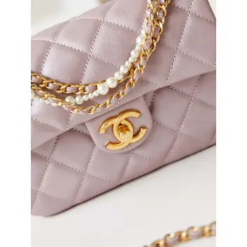 Chanel AS4384 Mini Flap Bag Pearly Lambskin Imitation Pearls & Gold Tone Metal Pink