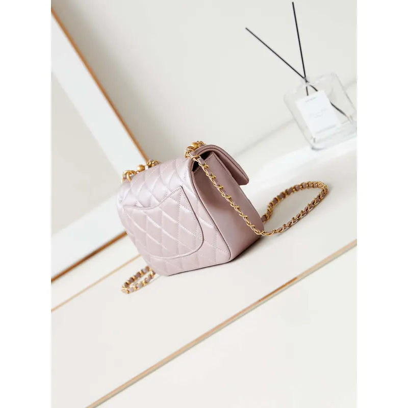 Chanel AS4384 Mini Flap Bag Pearly Lambskin Imitation Pearls & Gold Tone Metal Pink