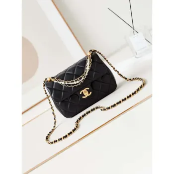 Chanel AS4384 Mini Flap Bag Pearly Lambskin  Imitation Pearls & Gold Tone Metal Black