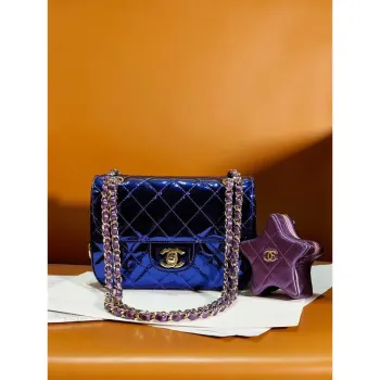 Chanel AS4646 MINI FLAP BAG & STAR COIN PURSE Mirror Calfskin  Metallic Calfskin & Gold Tone Metal Dark Purple