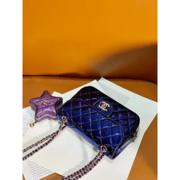 Chanel AS4646 MINI FLAP BAG & STAR COIN PURSE Mirror Calfskin  Metallic Calfskin & Gold Tone Metal Dark Purple