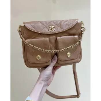 Chanel A99335 Hobo Bag Lambskin & Gold Tone Metal Brown
