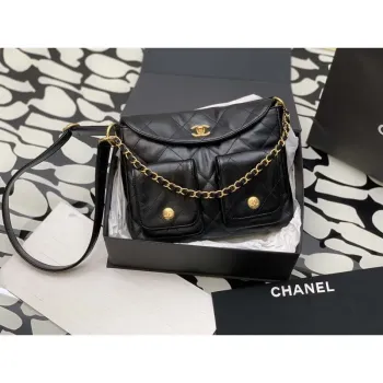 Chanel A99335 Hobo Bag Lambskin & Gold Tone Metal Black