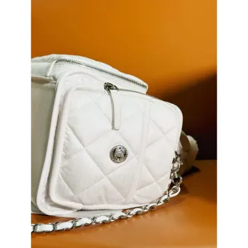 Chanel AS4364 Large Bowling Bag Nylon & Silver Tone Metal White