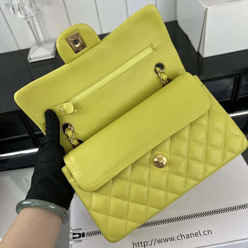 Chanel A01117 Flap Handbag Classic Bag Lemon Yellow Lambskin
