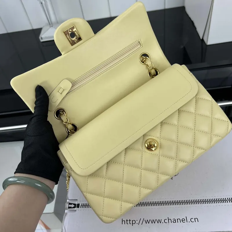Chanel A01117 Flap Handbag Classic Bag Light Yellow Lambskin